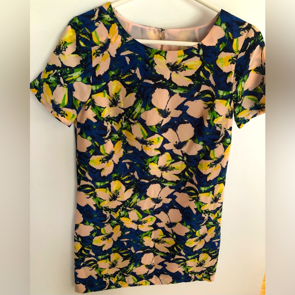 J CREW  Blue Dress with Bold Flowers  Size 0